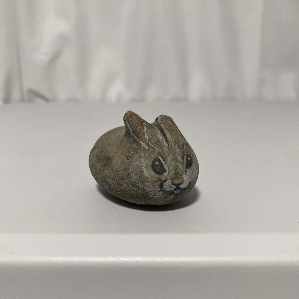 Creek Rock Carved And Painted Rabbit Stone Figurine Signed M. Noble USA Art